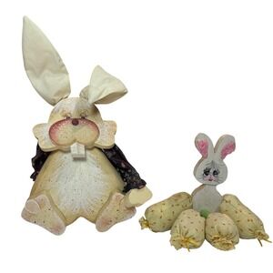 Vintage Wooden Easter Bunny Set Handmade Painted Grandmacore Cottagecore Spring